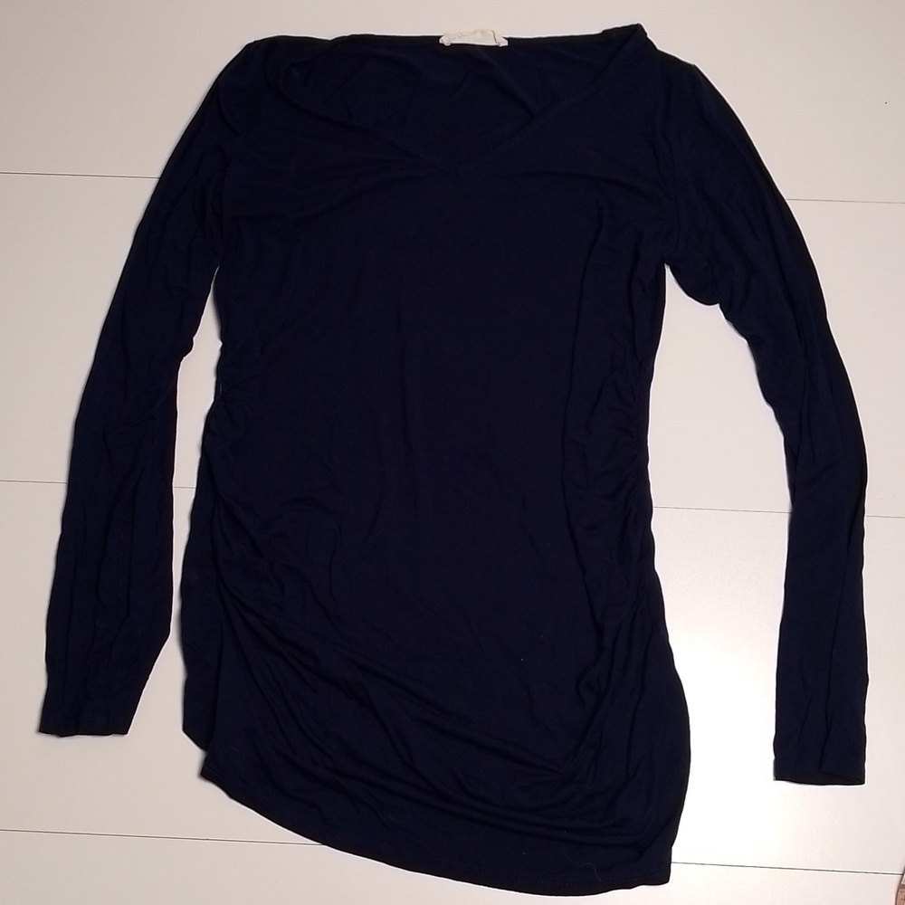 Hello mia pregnancy long sleeve top dark blue super soft cinched sides v-neck Sm